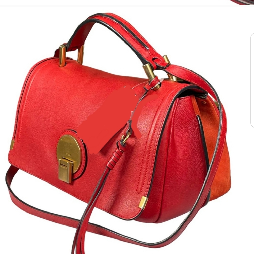 Chloe Leather Multi Red Orange Suede Crossbody Shoulder Bag Satchel Flap Purse